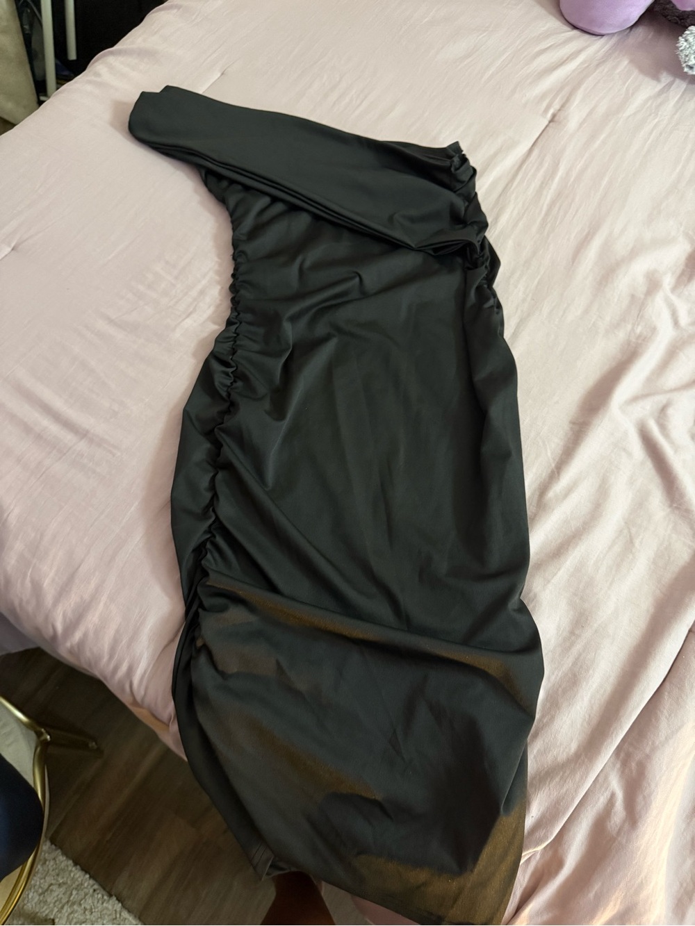 Black Ruched One-Shoulder Women's Skirt